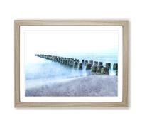 Breakwater Within An Endless Sea Painting Modern Art Framed Print | A3 Oak Framed Wall Art | Ready to Hang | Modern Nautical Picture | Living Room Bedroom Lounge Office