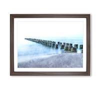 Breakwater Within An Endless Sea Painting Modern Art Framed Print | A4 Walnut Framed Wall Art | Ready to Hang | Modern Nautical Picture | Living Room Bedroom Lounge Office