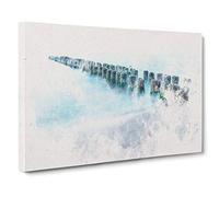 Breakwater Within an Endless Sea Watercolour Canvas Print | Gallery Wrapped 30mm Frame Wall Art | 30x20 inches | Ready to Hang | Modern Seascape Picture | Living Room Bedroom Lounge Office