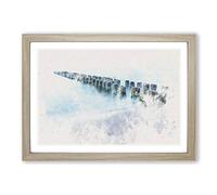 Breakwater Within an Endless Sea Watercolour Framed Print | A2 Oak Framed Wall Art | Ready to Hang | Modern Nautical Picture | Living Room Bedroom Lounge Office