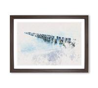 Breakwater Within an Endless Sea Watercolour Framed Print | A2 Walnut Framed Wall Art | Ready to Hang | Modern Nautical Picture | Living Room Bedroom Lounge Office