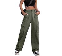 Breampot Womens Cargo Trousers High Waist Hiking Walking Combat Pants Casual Work Bottoms Outdoor Streetwear(ArmyGreen,Small)