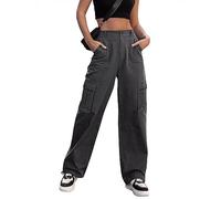Breampot Womens Cargo Trousers High Waist Hiking Walking Combat Pants Casual Work Bottoms Outdoor Streetwear(Dark Grey,Medium)