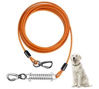BREANIFULL 6m Upgraded Dog Tie Out Cable Leash with Spring, Dogs Tie Out Cable 800 LBS Break Strength Steel Wire Dogs Cable with Absorbing Spring No Tangle Dog Leashes for Yard Outdoor Camping