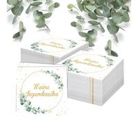 BREANIFULL Pack of 100 Youth Consecration Decorative Green Gold Paper Napkins with Eucalyptus Design Youth Consecration Napkins with Inscription for Table Decoration, Party Decoration & Celebration