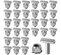 BREANIFULL Pack of 30 T Screws with Locking Tooth Nuts T Hammer Head Screws with Flange Nut M8 x 20 mm Hammer Head Screws Greenhouse Screws for PV Solar Mounting Rails Photovoltaic