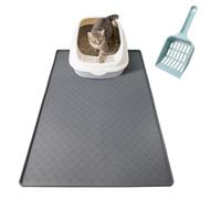 BREANIFULL Silicone Large Cat Litter Mat 60 * 40cm Cat Litter Trapping Mat for Litter Box Waterproof Litter Box Mat Cats Feeding Mats with Raised Edges Easy to Clean (Light Grey)