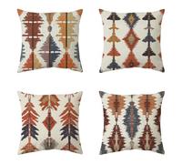BREASOME Bohemian Abstract Geometric Cushion Covers 45 x 45 cm Set of 4 | Boho Moroccan Style Terracotta Throw Pillow Covers, Soft Decorative Square Pillow Cases, for Sofa Couch Bedroom Living Room