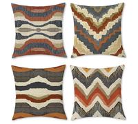 BREASOME Bohemian Abstract Geometric Cushion Covers 45 x 45 cm Set of 4 | Boho Moroccan Style Terracotta Throw Pillow Covers, Soft Decorative Square Pillow Cases, for Sofa Couch Bedroom Living Room