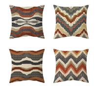 BREASOME Bohemian Autumn Pillow Covers 45x45 cm Abstract Line Art Pillowcase Retro Earth Tone Decor for Sofa/Bedroom, Set of 4