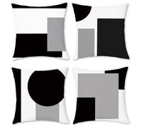 BREASOME Cushion Covers 45 x 45 cm Set of 4 Abstract Geometric Cushion Covers Black White Grey Block Polyester Decorative Square Throw Pillow Cases for Sofa Couch Bedroom Living Room