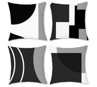 BREASOME Cushion Covers 45 x 45 cm Set of 4 Abstract Geometric Cushion Covers Black White Grey Block Polyester Decorative Square Throw Pillow Cases for Sofa Couch Bedroom Living Room