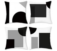 BREASOME Cushion Covers 45 x 45 cm Set of 4 Abstract Geometric Cushion Covers Black White Grey Block Polyester Decorative Square Throw Pillow Cases for Sofa Couch Bedroom Living Room