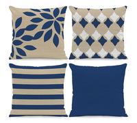 BREASOME Cushion Covers 45 x 45 cm Set of 4 Geometric Striped Cushion Covers Linen Decorative Square Throw Pillow Cases Nordic Minimalist Style for Sofa Couch Bedroom Living Room