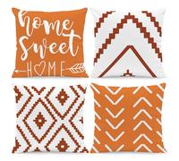 BREASOME Cushion Covers 45 x 45 cm Set of 4 Orange Geometric Cushion Covers Polyester Decorative Square Throw Pillow Cases Nordic Minimalist Style for Sofa Couch Bedroom Living Room