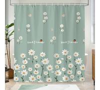BREASOME Daisy Shower Curtain 180 x 180 cm Green Floral Shower Curtain for Bathroom Decor Mould Proof Waterproof Polyester Fabric Bath Curtain with 12 Hooks