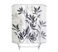 BREASOME Modern Leaf Print Shower Curtain Geometric Pattern Black Grey Bathroom Curtain for Toilet and Bath 180x180 cm