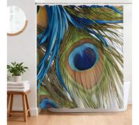 BREASOME Peacock Feather Shower Curtain 180 x 180 cm for Bathroom Decor Mould Proof Waterproof Polyester Fabric Bath Curtain with 12 Hooks