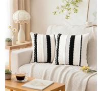 BREASOME Set of 2 Chenille Striped Textured Cushion Covers 45 x 45 cm | Farmhouse Geometric Throw Pillow Covers, Boho Soft Decorative Square Pillow Cases, for Sofa Couch Bedroom Living Room