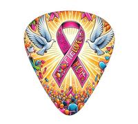 Breast-Awareness-Cancer-Fight 12 Pack Guitar Picks With 3 Thicknesses And Storage Box, Abs Plectrums For Electric Bass Guitar Players