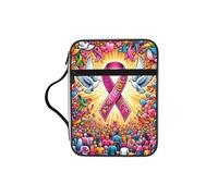 Breast-Awareness-Cancer-Fight Bible Cover Case with Handle, Water-Resistant Oxford Fabric Bible Bag Organizer with Zipper Pockets for Church