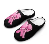 Breast C-ancer Awareness To Fight Men's Winter Slippers Memory Foam Cotton House Shoes Anti-Slip Rubber Sole Slippers 7-8（40-41）