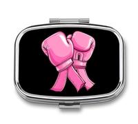 Breast C-ancer Awareness to Fight Travel Pill Organizer Small Square Metal Portable Medicine Case Box for Purse Pocket