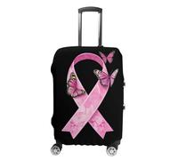 Breast C-ancer Ribbon with Butterfly Trendy Suitcase Covers Unisex Luggage Cover Protector Fit 19 to 32 Inch Travel Lover L
