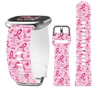 Breast Cancer Awareness Aaccessories Pink Ribbon Watch Band Compatible with Fitbit Versa 4 Bands for Woman,for Versa 3/Sense 2/Sense Replacement Strap
