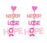 Breast Cancer Awareness Acrylic Drop Earrings, Pink Ribbon Hope Statement Jewelry, Acrylic, No Gemstone