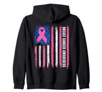 Breast Cancer Awareness American Flag Survivor Support Chemo Zip Hoodie