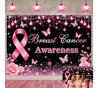 Breast Cancer Awareness Backdrop October Pink Ribbon Hope Strength Background Pink Flower Butterfly Banner for Fundraiser Survivor Celebration Charity Event Party Decorations (94X70 inch (8x6FT))