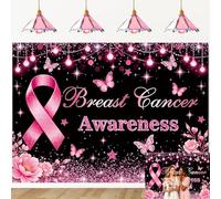 Breast Cancer Awareness Backdrop October Pink Ribbon Hope Strength Background Pink Flower Butterfly Banner for Fundraiser Survivor Celebration Charity Event Party Decorations (82x59 inch (7x5FT))