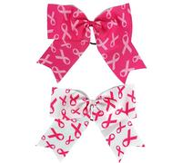 Breast Cancer Awareness Bow Hair Ties Pink Ribbon Elastic Hair Bow Band Large Pink White Cheer Hair Rope Hair Decoration for Women Girls College School Sports Breast Cancer Month 2Pcs