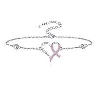 Breast Cancer Awareness Bracelet Necklace Earrings Pink Ribbon 925 Sterling Silver Jewelry Cancer Survivor Gifts for Women, 6.5+1.5（inch）, Sterling Silver