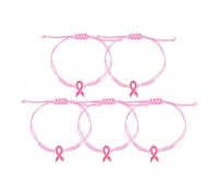 Breast Cancer Awareness Bracelets for Women Motivational Inspirational Gifts for Breast Cancer Survivor Fighter Birthday Christmas Gifts for Women Pink Adjustable Ribbon Charms Bracelets 5psc