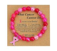 Breast Cancer Awareness Bracelets for Women Natural Stone Inspirational Encouragement Bracelet String Woven What Cancer Cannot Do Bracelet With Wishing Card Breast Cancer Gifts Pink Ribbon Jewelry