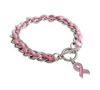 Breast Cancer Awareness Bracelets for Women Pink Ribbon Charm Mens Bracelets, Sturdy Curb Stainless Steel Width Snake Rope Figaro Cuban Chain Bracelet Fashion Retro Titanium Steel Simple Jewellery