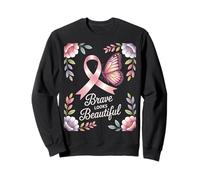 Breast Cancer Awareness Brave Looks Beautiful Pink Ribbon Sweatshirt