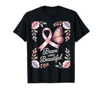 Breast Cancer Awareness Brave Looks Beautiful Pink Ribbon T-Shirt