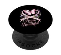 Breast Cancer Awareness Brave Looks Beautiful Ribbon PopSockets Adhesive PopGrip