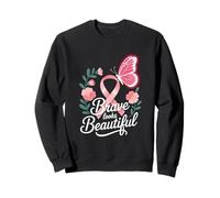 Breast Cancer Awareness Brave Looks Beautiful Ribbon Sweatshirt
