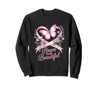 Breast Cancer Awareness Brave Looks Beautiful Ribbon Sweatshirt