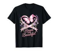 Breast Cancer Awareness Brave Looks Beautiful Ribbon T-Shirt