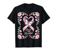 Breast Cancer Awareness Brave Looks Beautiful Ribbon T-Shirt