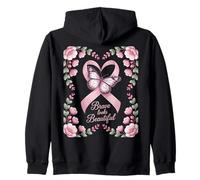 Breast Cancer Awareness Brave Looks Beautiful Ribbon Zip Hoodie
