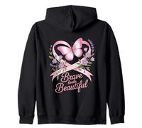 Breast Cancer Awareness Brave Looks Beautiful Ribbon Zip Hoodie
