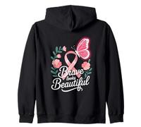 Breast Cancer Awareness Brave Looks Beautiful Ribbon Zip Hoodie