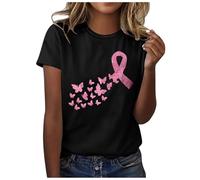Breast Cancer Awareness Classic Tee - Watercolor Ribbon Print Women's Round Neck Essential Top
