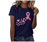 Breast Cancer Awareness Classic Tee - Watercolor Ribbon Print Women's Round Neck Essential Top